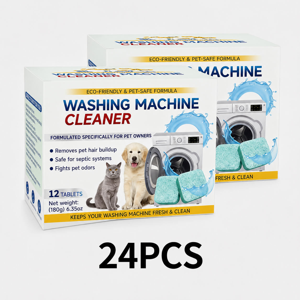 🔥Eco-Friendly Washing Machine Cleaner Tablets (12 Count) | Pet Safe Odor Neutralizer & Deep Clean Descaler for Fresh, Grime-Free Washers