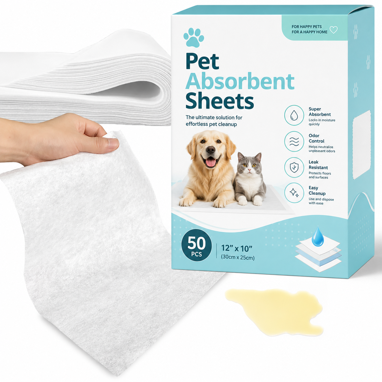 🔥Disposable Pet Absorbent Sheets for Quick Urine Cleanup – Fast-Locking, Odor-Control Protection for Hardwood Floors🐶🐱
