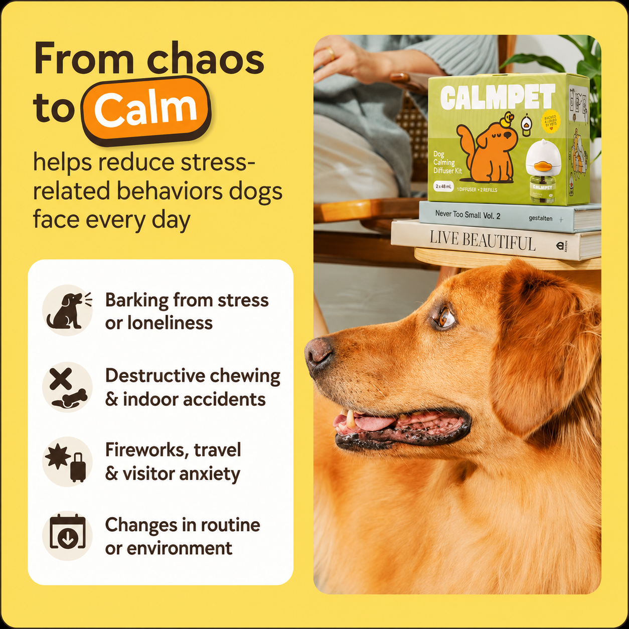 🐶 CALMPET Dog Calming Diffuser – Up to 30 Days of Calming Support for Stress, Barking, Chewing & Separation Anxiety
